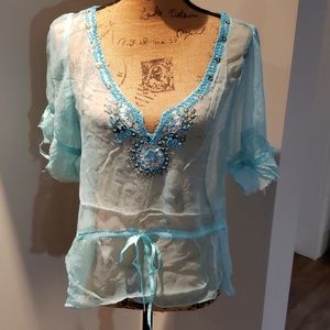Aqua sheer blouse